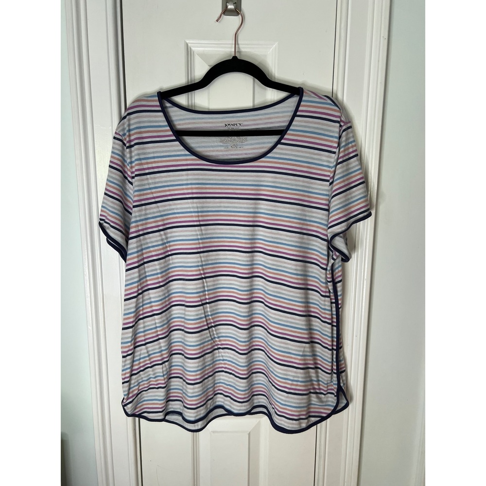 Joyspun Womens 2X Pajama Top Short Sleeve Striped Sleep Shirt Blue JS0447776SD